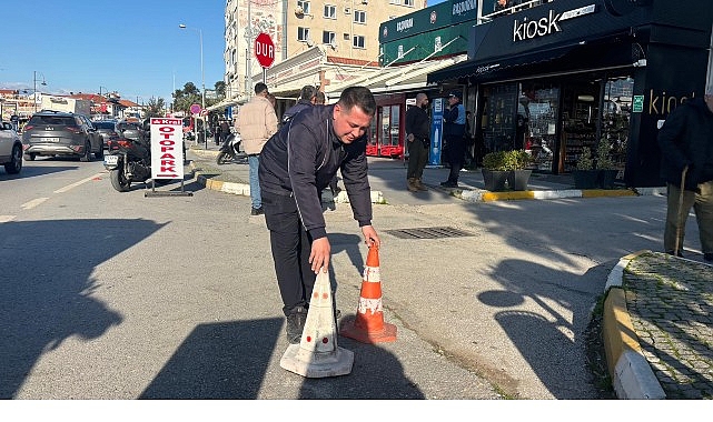 Ayvalık Belediyesi kaldırım işgallerine karşı denetimlerini sürdürüyor